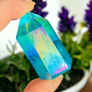 Aqua Aura kwartskristalpunt: Obelisk voor spirituele genezing