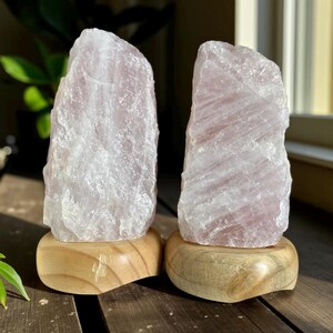 Rose Quartz Crystal Lamp - 1.4kg-1.8kg: On wooden Stand, E14 LED Bulb and Mains Plug image 3
