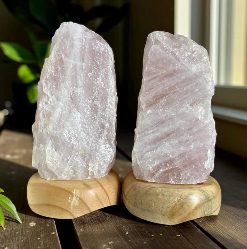 Rose Quartz Crystal Lamp - 1.4kg-1.8kg: On wooden Stand, E14 LED Bulb and Mains Plug image 3