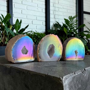 Aura Agate Geode Druze: Ethereal Standing Stone