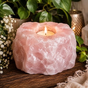 Rose Quartz Crystal Tealight Holder - 'Stone of Love' Candleholder