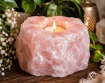 Rose Quartz Crystal Tealight Holder - 'Stone of Love' Candleholder