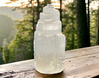 Selenite Mountain Lamp: Hand Carved Crystal Night Light with LED
