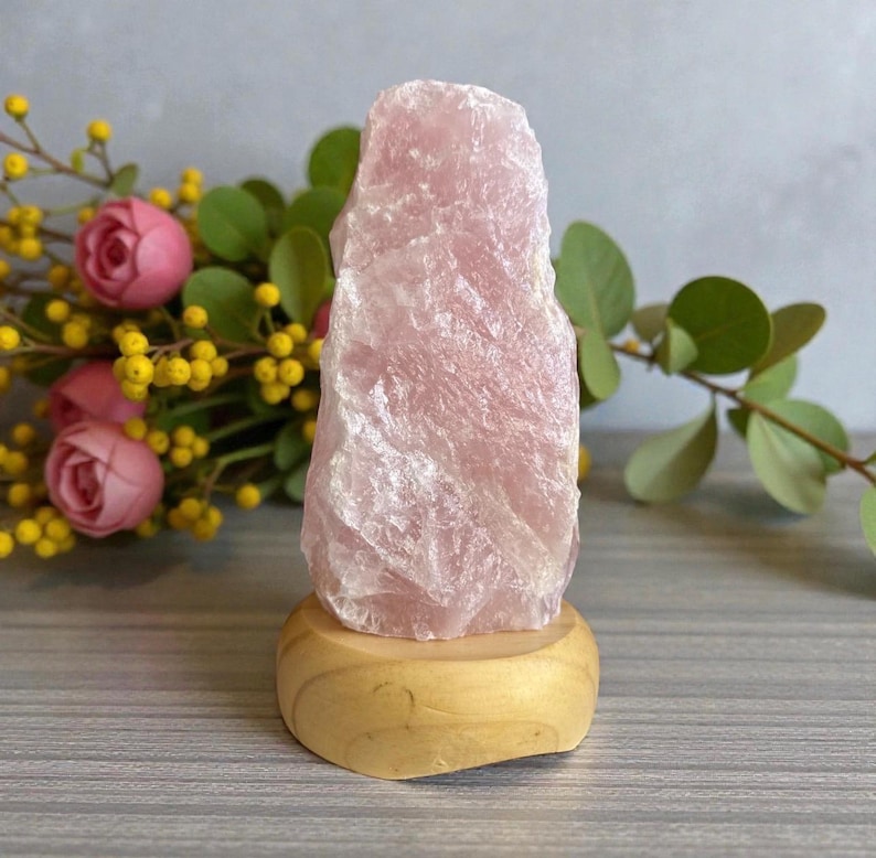 Rose Quartz Crystal Lamp - 1.4kg-1.8kg: On wooden Stand, E14 LED Bulb and Mains Plug image 16