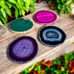 Natural Edge Agate Coasters: Mixed Color Set of 4