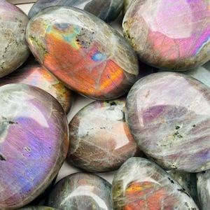 Sunset ( Mini ) Labradorite Crystal Palm Stone - Beautiful, Calming, and Healing Stones for Your Collection. Luna by Louise, Crystal Shop UK