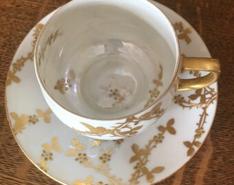 Antique EGGSHELL PORCELAIN Heavy GOLD Cup and Saucer Set Germany