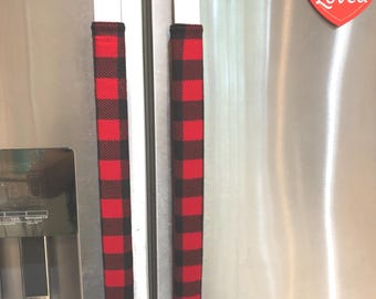 Red and Black Buffalo Plaid Appliance Handle Covers - Xmas-Themed Covers: Add Style and Festivity to Your Refrigerator and Kitchen Decor