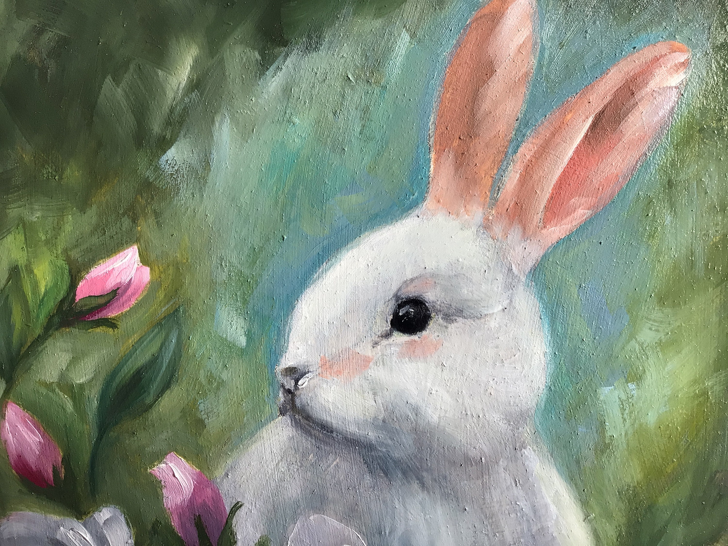 Rabbit Original Oil Painting 8 by 8 Cute Bunny Pet | Etsy