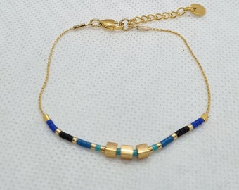 Fine blue and gold gradient bracelet, adjustable