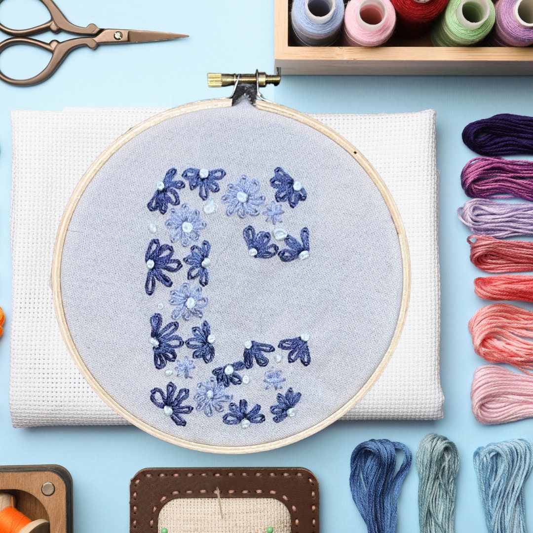 Floral Alphabet Hand Embroidery Pattern PDF Download for DIY Embroidery