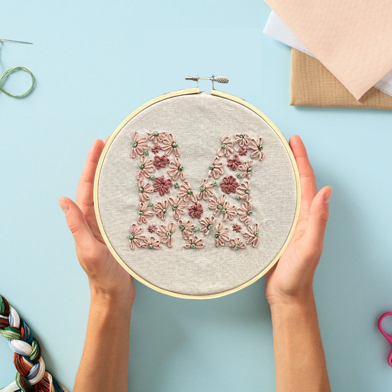 Floral Alphabet Hand Embroidery Pattern PDF Download for DIY Embroidery