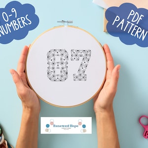 Floral Number Hand Embroidery Pattern- PDF Download for DIY embroidery