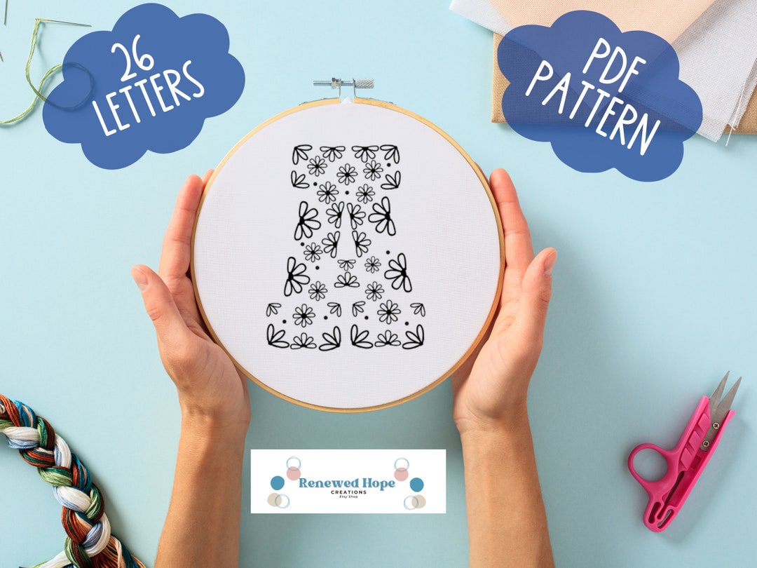 Floral Alphabet Hand Embroidery Pattern- PDF Download for DIY