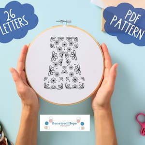 Floral Alphabet Hand Embroidery Pattern- PDF Download for DIY embroidery