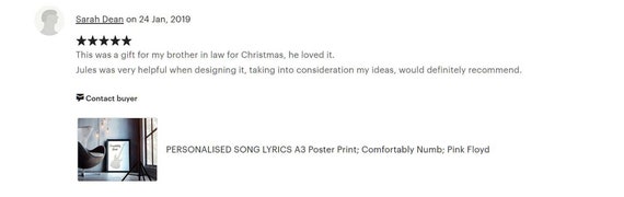 Personalised Song Lyrics A3 Poster Print Comfortably Numb Etsy