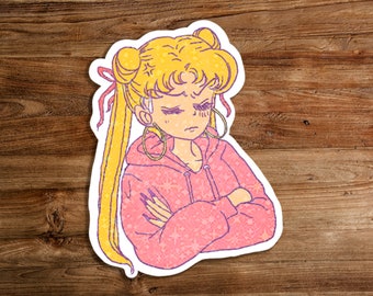 Sailor Moon holographic Sticker, an art sticker for water bottles and laptops. Waterproof vinyl decal