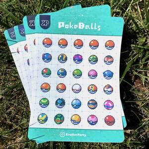 Pocket ball Sprite sticker sheet for water bottles and laptops (30 balls). Pocket monsters waterproof vinyl decals
