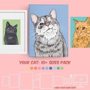Cat Portrait POP ART Custom Pet Portrait From Photo Illustrated Digital Cat Painting Printable Wall Art Personalized Pet Gift Manga Anime