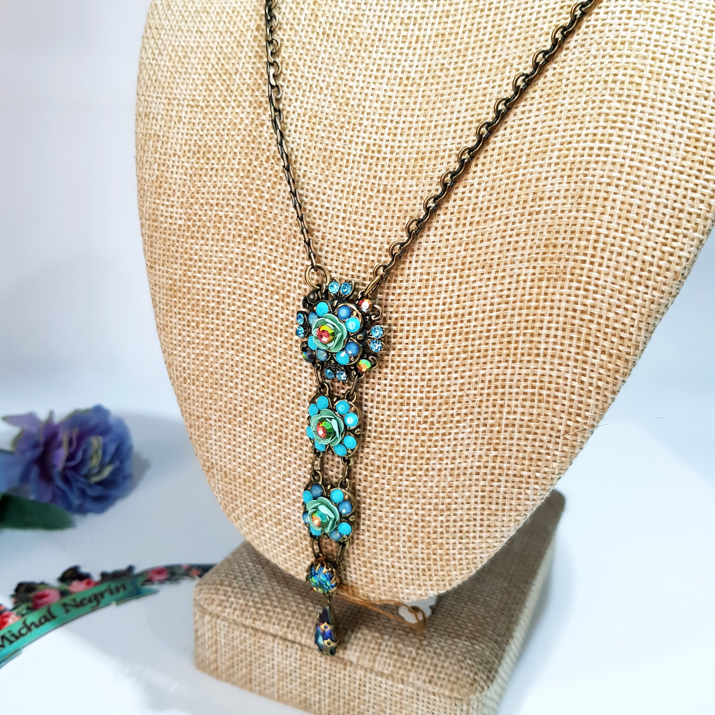 Michal Negrin necklace/Large pendant long chain/Vintage Etsy