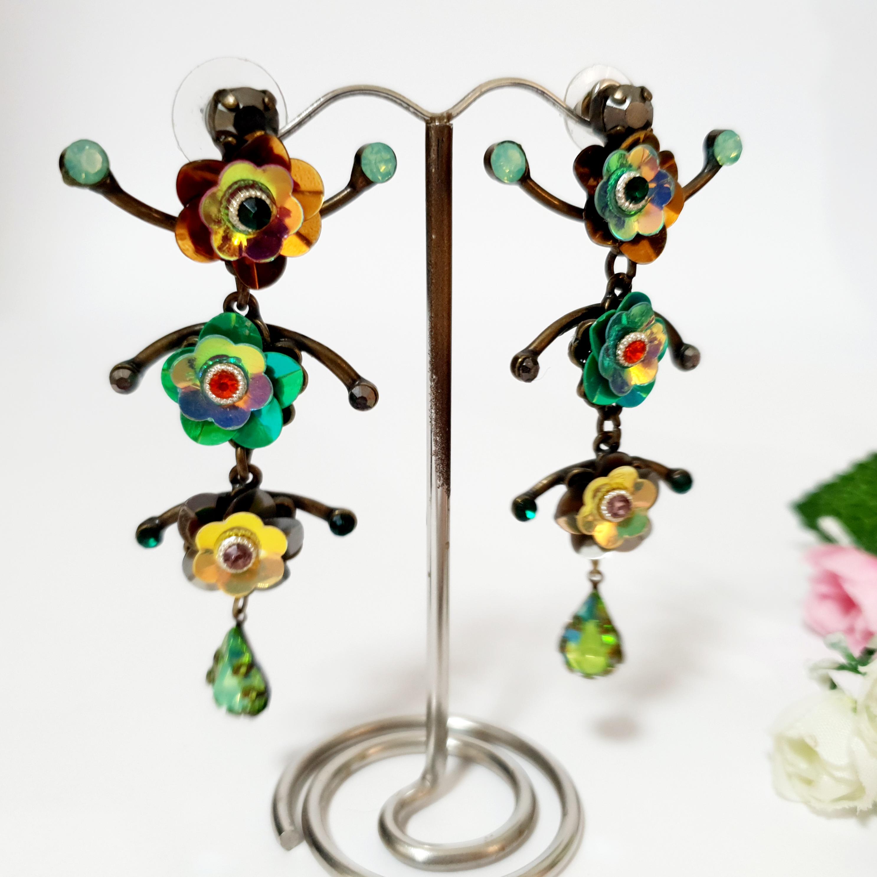 Orecchini Pendenti Michal Negrin Grigi Fumé Con Cristalli Sfaccettati – Vintage Cocktail - Foto 2