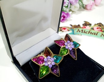 Michal Negrin Orecchini Rosa Verde Viola Goccia Con Cristalli