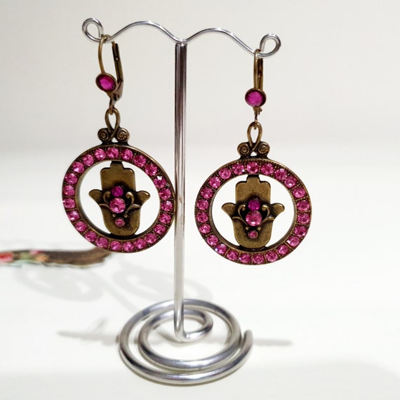 Michal Negrin hamsa earrings,Vintage jewelry bron… - image 2