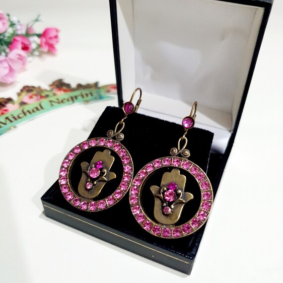 Michal Negrin hamsa earrings,Vintage jewelry bron… - image 1