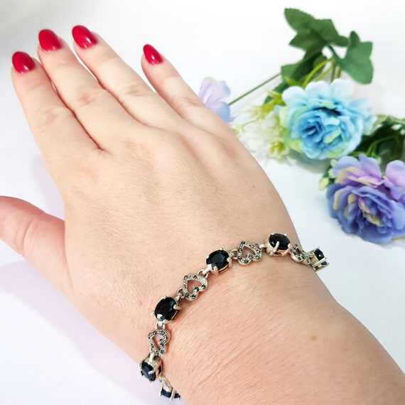Vintage Sterling Silver 925 Bracelet With Black Zirconia and