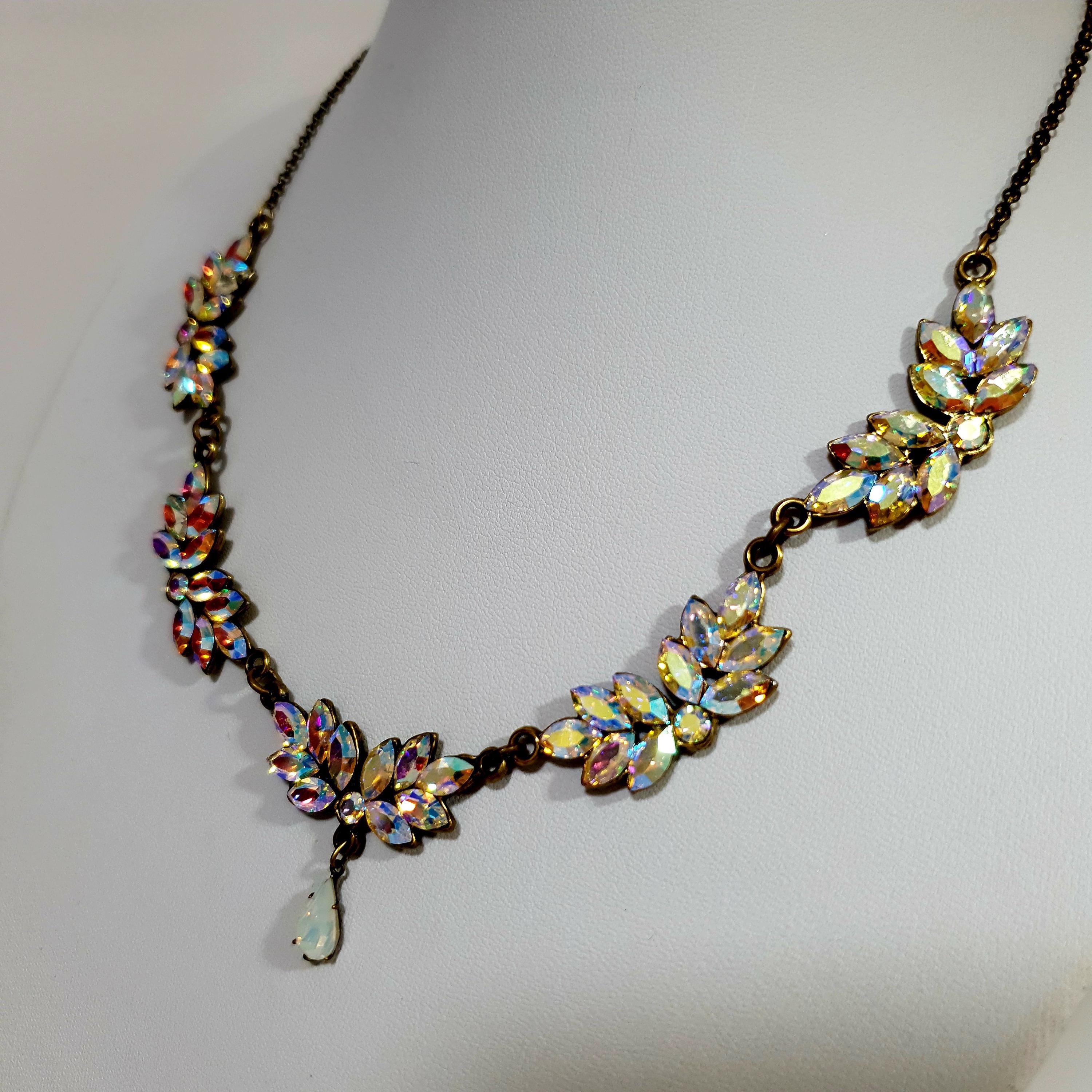 Michal Negrin Wedding Necklace: Vintage Bronze Tone AB Crystal