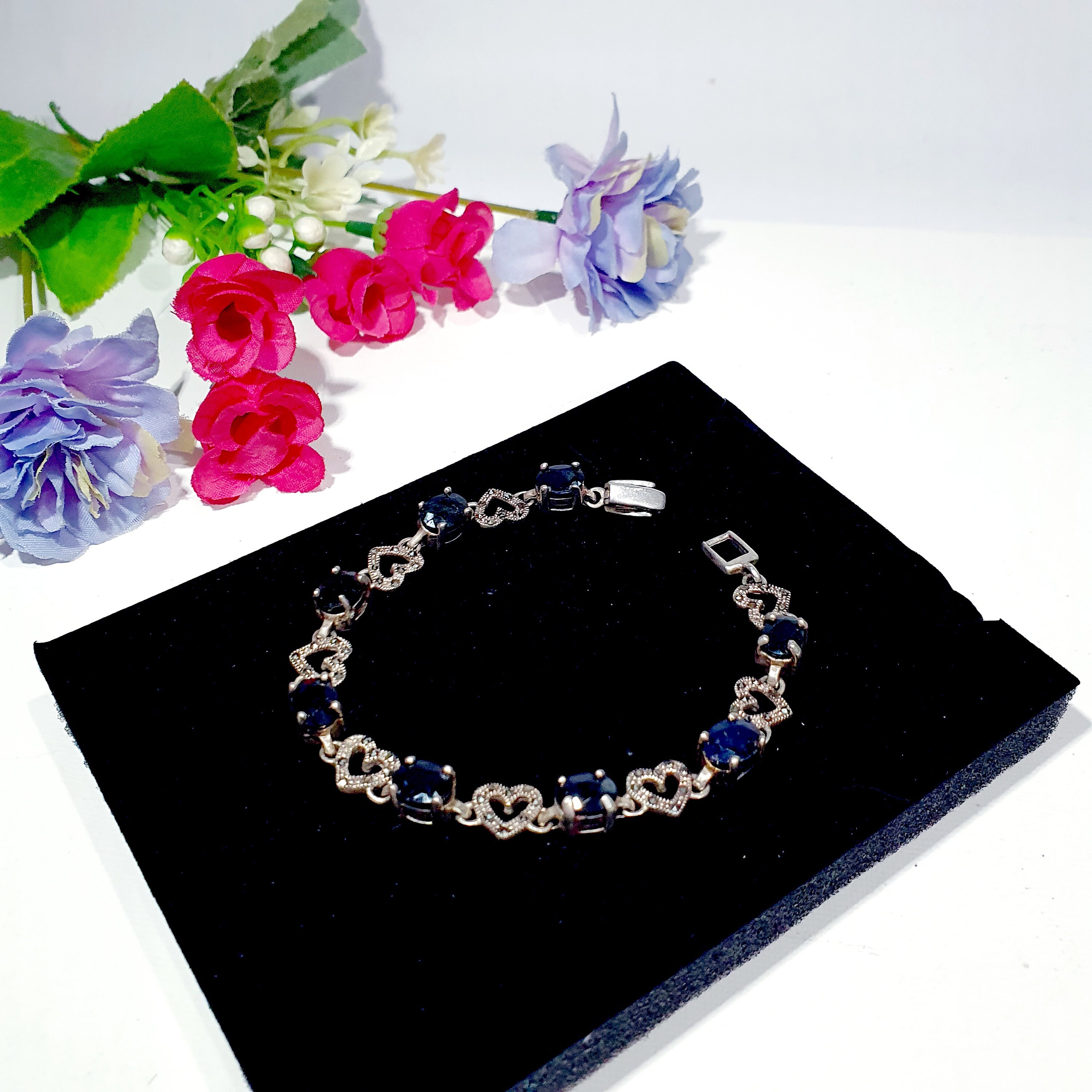 Vintage Sterling Silver 925 Bracelet With Black Zirconia and Vintage Sterling Silver 925 Bracelet With Black Zirconia and