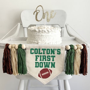 First Down 1st Birthday High Chair Banner, Football Decorations, Custom Sports First Birthday Party Tassel Banner, Personalized Sign