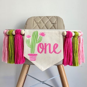 Striscione di cactus per il primo compleanno, decorazioni per feste di compleanno Fiesta, striscione succulento per seggiolone per il primo compleanno, torta estiva, accessorio per foto