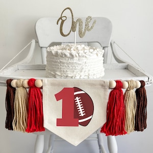 Football 1st Birthday Party Decorations, First Down High Chair Banner, Sports Tassel Banner, Cake Smash Prop, Red Touchdown Highchair Sign