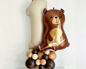 Festa dell'orso, Palloncino dell'orso, Temi per il compleanno del bambino, Temi per il primo compleanno del bambino, Primo compleanno dell'orso, Torre di palloncini, Festa del primo compleanno del bambino