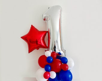 Patriotic 1st Birthday Balloon Tower, One American Dude First Birthday, Red White Blue First Birthday Party, Celebrate One Balloon Decor