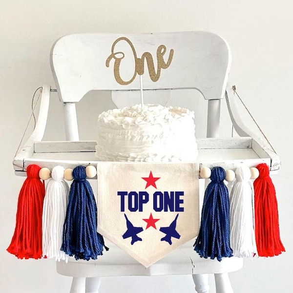 TOP ONE 1st Birthday Banner with Tassels, Airplane First Birthday Highchair Decoration, Nursery Wall Flag, Cake Smash Sign, Aviation Party