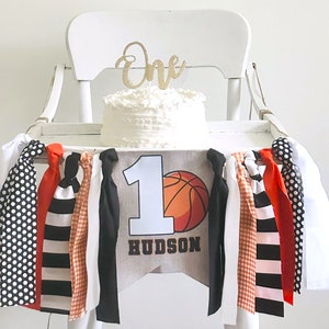 Basketball First Birthday Decor, Personalized Basketball Party Banner, Basketball Highchair Banner, First Birthday Party, HC097