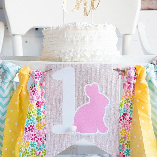 "Some Bunny Is One" High Chair Banner - Easter Rabbit First Birthday Decor For Girls, Spring Baby Shower Party Decoration - View #10