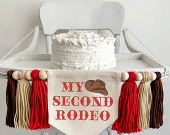 Decoraciones para fiesta de segundo cumpleaños de My Second Rodeo, segundo cumpleaños de vaquero, pancarta para trona del oeste, sombrero de vaquero, letrero con temática del lejano oeste y dos salvajes.
