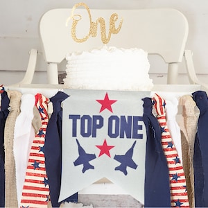 FINAL SALE Top One Highchair Banner, Airplane First Birthday Party Decorations, Fighter Jet Birthday Banner, Highchair Decorations, HC091