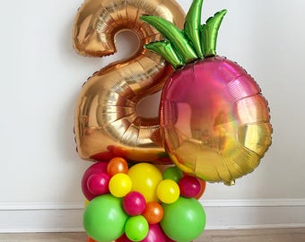 Tutti Fruitti 2nd Birthday, Balloon Tower, TWOtti Frutti Second Birthday Decorations, Pineapple 2nd Birthday Party, Celebrate Two