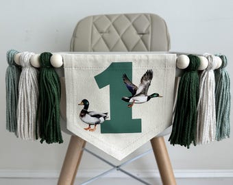 Duck Birthday, First Birthday Decorations, One Lucky Duck, High Chair Banner, One Banner, Party Decorations for Boys, Tassel Garland