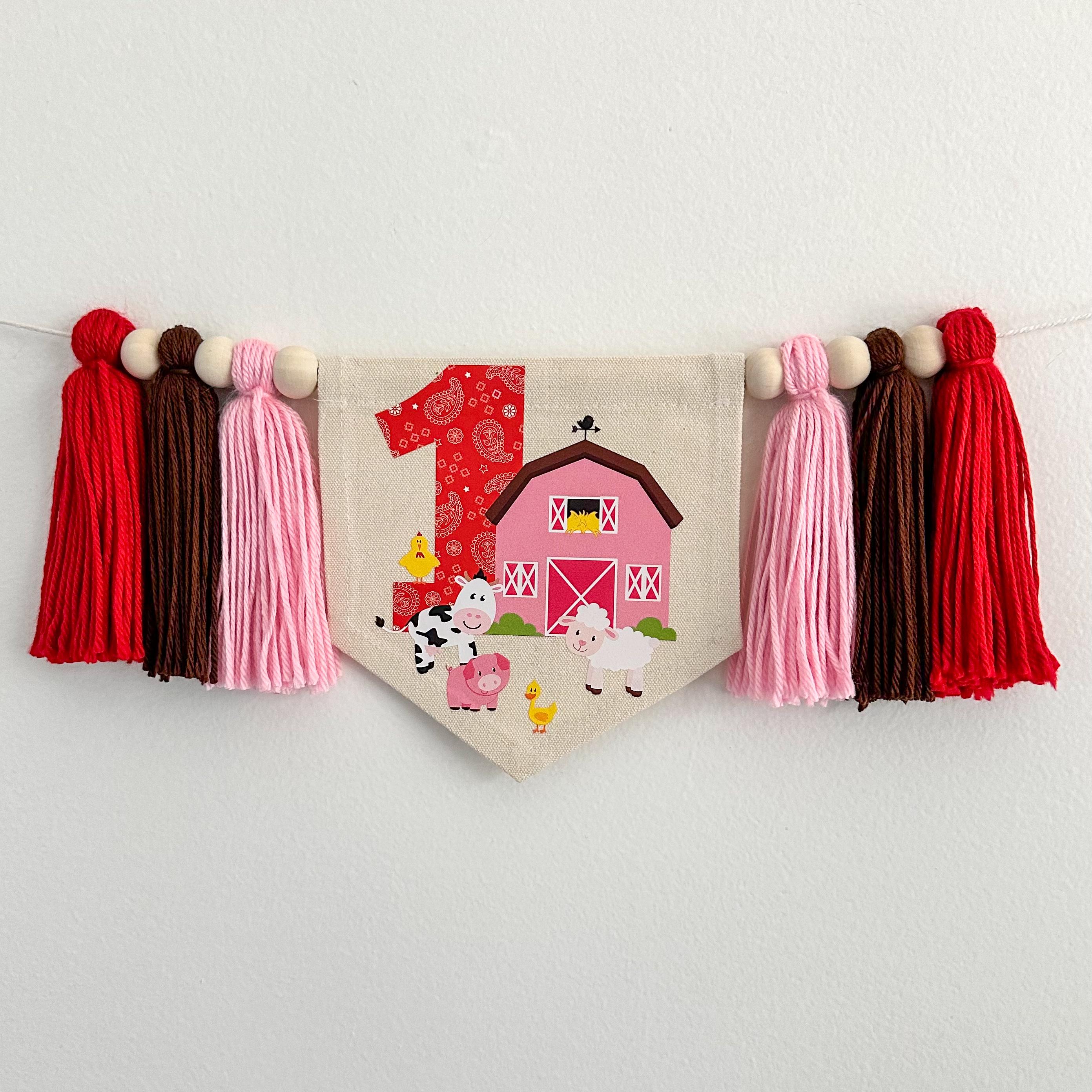Bauernhof-Banner Für 1. Geburtstag – Hochstuhl-Dekoration, Stoffgirlande, 203 Cm, Mit Tieren