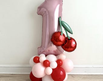 She’s The Cherry On Top | 1st Birthday Decorations | Cherry Balloon | Cherry Birthday Party Decor | Balloon Tower | High Chair Banner