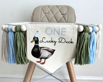 One Lucky Duck, First Birthday Decorations, High Chair Banner, Duck Birthday, One Banner, Party Decorations for Boys, Tassel Garland