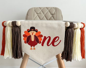 Thanksgiving 1st Birthday Decorations Set - Little Turkey Theme With Backdrop, Balloons & Cake Topper