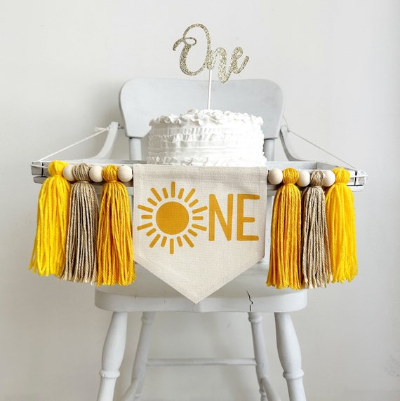 First Trip Around The Sun Birthday Tassel Banner, Little Sunshine Highchair Decoration, Boho 1st Birthday Party Sign, Cake Smash Pennant