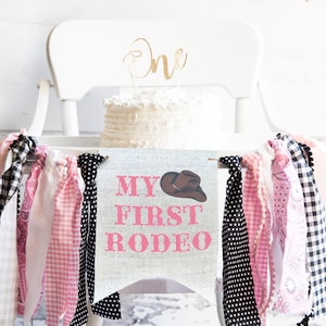 FINAL SALE Pink My First Rodeo Banner, Western 1st Birthday Decor, Cowgirl Highchair Banner, Cowboy High Chair Garland, West First Birthday