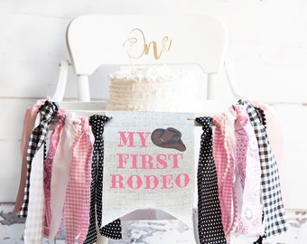 Pink My First Rodeo Banner, Western 1st Birthday Decor, Cowgirl Highchair Banner, Cowboy High Chair Garland, Western First Birthday, HC086